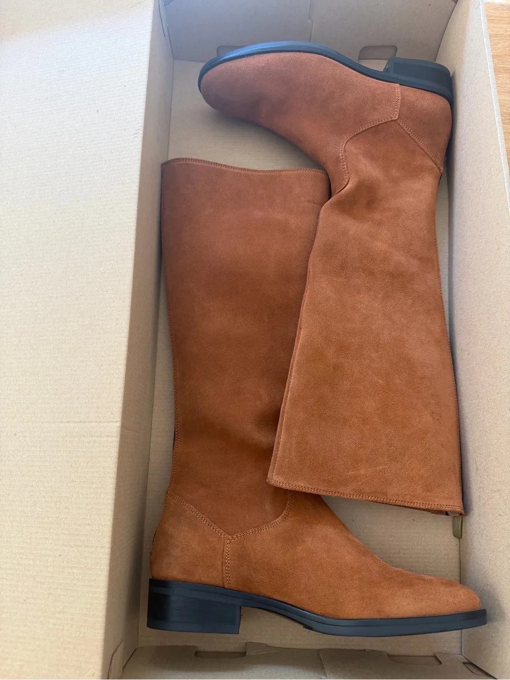 Clarks Women's Pure Ride Dark Tan Suede Knee-High Boots, Size 6.5